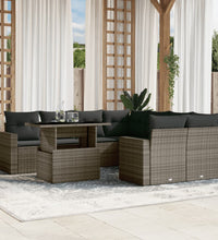 9-tlg. Garten-Sofagarnitur mit Kissen Grau Poly Rattan