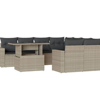 9-tlg. Garten-Sofagarnitur mit Kissen Hellgrau Poly Rattan