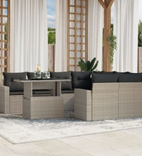 9-tlg. Garten-Sofagarnitur mit Kissen Hellgrau Poly Rattan