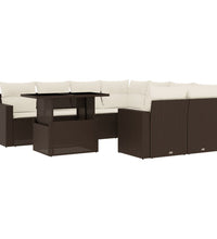 9-tlg. Garten-Sofagarnitur mit Kissen Braun Poly Rattan