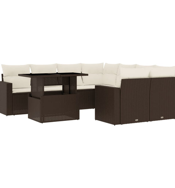 9-tlg. Garten-Sofagarnitur mit Kissen Braun Poly Rattan