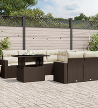 9-tlg. Garten-Sofagarnitur mit Kissen Braun Poly Rattan