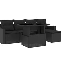 6-tlg. Garten-Sofagarnitur mit Kissen Schwarz Poly Rattan