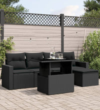 6-tlg. Garten-Sofagarnitur mit Kissen Schwarz Poly Rattan