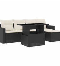 6-tlg. Garten-Sofagarnitur mit Kissen Schwarz Poly Rattan