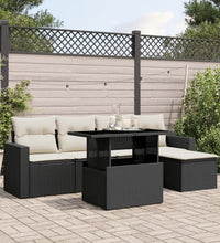6-tlg. Garten-Sofagarnitur mit Kissen Schwarz Poly Rattan