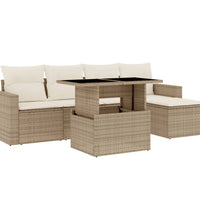 6-tlg. Garten-Sofagarnitur mit Kissen Beige Poly Rattan