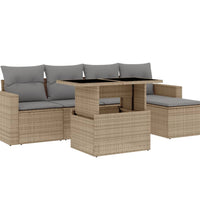 6-tlg. Garten-Sofagarnitur mit Kissen Beige Poly Rattan