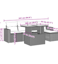 6-tlg. Garten-Sofagarnitur mit Kissen Grau Poly Rattan