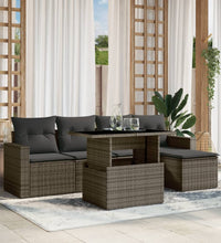 6-tlg. Garten-Sofagarnitur mit Kissen Grau Poly Rattan