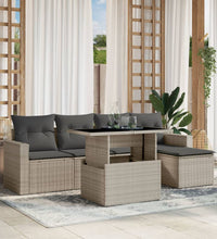 6-tlg. Garten-Sofagarnitur mit Kissen Hellgrau Poly Rattan