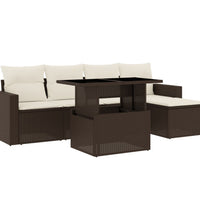 6-tlg. Garten-Sofagarnitur mit Kissen Braun Poly Rattan