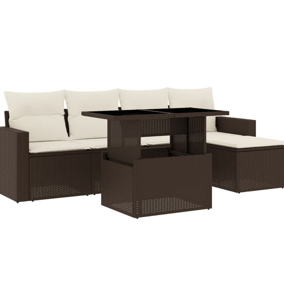 6-tlg. Garten-Sofagarnitur mit Kissen Braun Poly Rattan