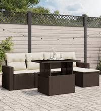 6-tlg. Garten-Sofagarnitur mit Kissen Braun Poly Rattan