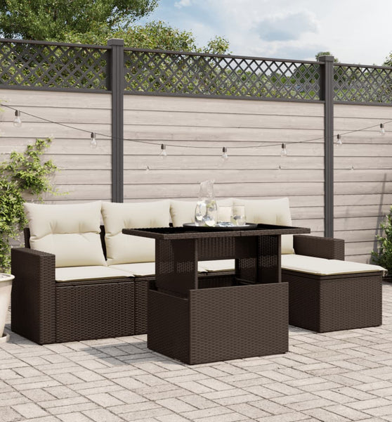 6-tlg. Garten-Sofagarnitur mit Kissen Braun Poly Rattan