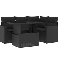 5-tlg. Garten-Sofagarnitur mit Kissen Schwarz Poly Rattan