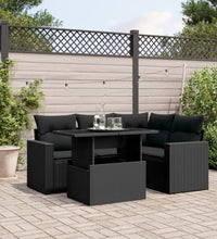 5-tlg. Garten-Sofagarnitur mit Kissen Schwarz Poly Rattan