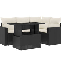 5-tlg. Garten-Sofagarnitur mit Kissen Schwarz Poly Rattan
