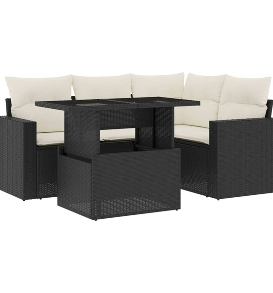 5-tlg. Garten-Sofagarnitur mit Kissen Schwarz Poly Rattan