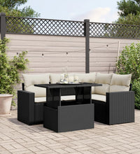 5-tlg. Garten-Sofagarnitur mit Kissen Schwarz Poly Rattan