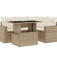 5-tlg. Garten-Sofagarnitur mit Kissen Beige Poly Rattan