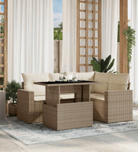 5-tlg. Garten-Sofagarnitur mit Kissen Beige Poly Rattan