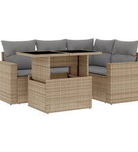 5-tlg. Garten-Sofagarnitur mit Kissen Beige Poly Rattan
