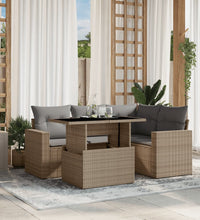 5-tlg. Garten-Sofagarnitur mit Kissen Beige Poly Rattan
