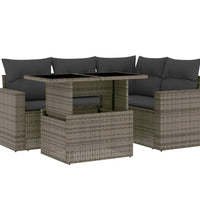 5-tlg. Garten-Sofagarnitur mit Kissen Grau Poly Rattan