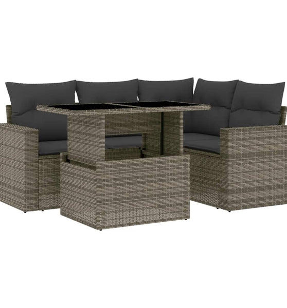 5-tlg. Garten-Sofagarnitur mit Kissen Grau Poly Rattan