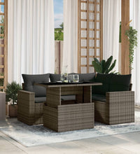 5-tlg. Garten-Sofagarnitur mit Kissen Grau Poly Rattan