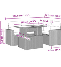 5-tlg. Garten-Sofagarnitur mit Kissen Hellgrau Poly Rattan