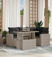 5-tlg. Garten-Sofagarnitur mit Kissen Hellgrau Poly Rattan