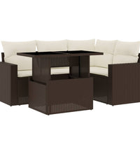 5-tlg. Garten-Sofagarnitur mit Kissen Braun Poly Rattan