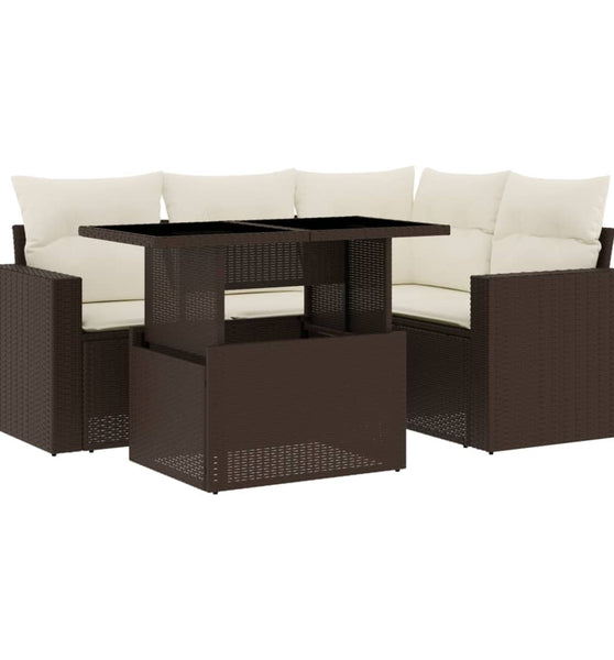5-tlg. Garten-Sofagarnitur mit Kissen Braun Poly Rattan
