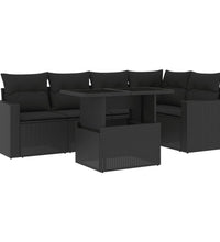 6-tlg. Garten-Sofagarnitur mit Kissen Schwarz Poly Rattan