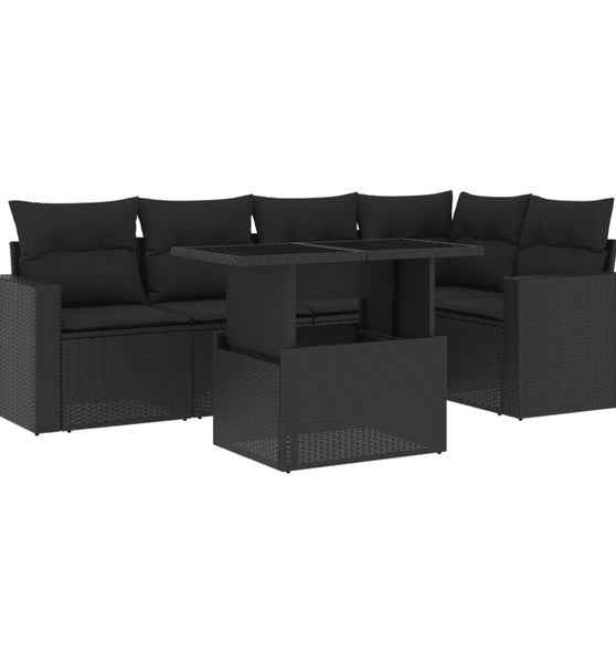 6-tlg. Garten-Sofagarnitur mit Kissen Schwarz Poly Rattan