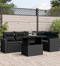 6-tlg. Garten-Sofagarnitur mit Kissen Schwarz Poly Rattan