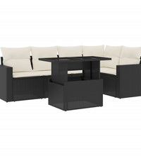 6-tlg. Garten-Sofagarnitur mit Kissen Schwarz Poly Rattan
