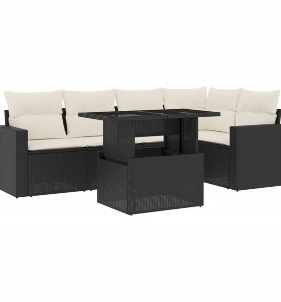 6-tlg. Garten-Sofagarnitur mit Kissen Schwarz Poly Rattan