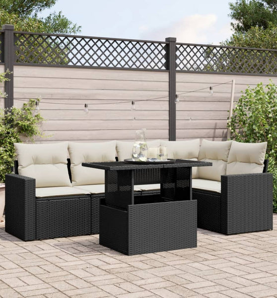 6-tlg. Garten-Sofagarnitur mit Kissen Schwarz Poly Rattan