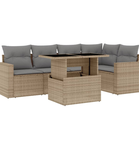 6-tlg. Garten-Sofagarnitur mit Kissen Beige Poly Rattan