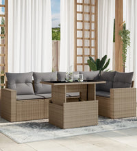6-tlg. Garten-Sofagarnitur mit Kissen Beige Poly Rattan