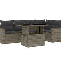 6-tlg. Garten-Sofagarnitur mit Kissen Grau Poly Rattan