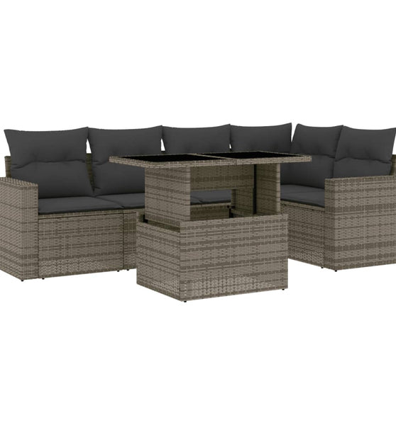6-tlg. Garten-Sofagarnitur mit Kissen Grau Poly Rattan
