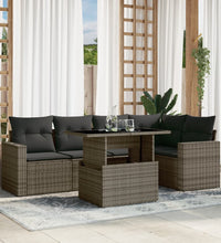 6-tlg. Garten-Sofagarnitur mit Kissen Grau Poly Rattan