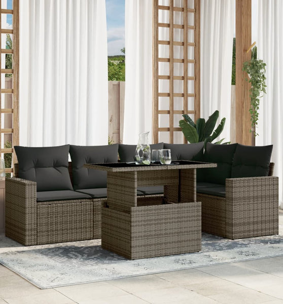 6-tlg. Garten-Sofagarnitur mit Kissen Grau Poly Rattan