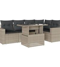 6-tlg. Garten-Sofagarnitur mit Kissen Hellgrau Poly Rattan