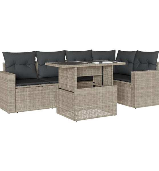 6-tlg. Garten-Sofagarnitur mit Kissen Hellgrau Poly Rattan