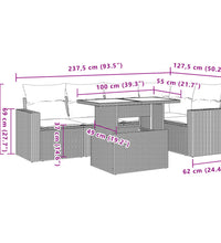 6-tlg. Garten-Sofagarnitur mit Kissen Hellgrau Poly Rattan